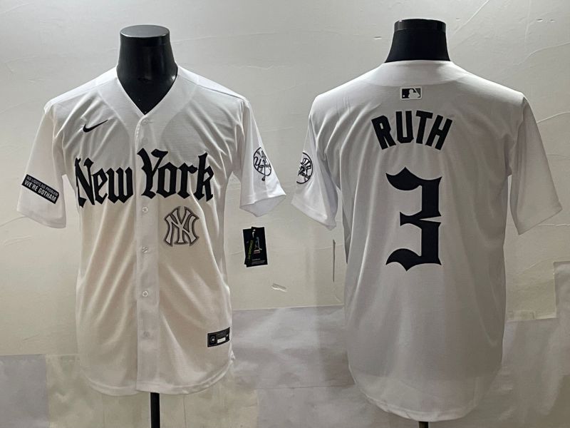 Men 2025 New York Yankees #3 Ruth White Five generations Joint Name Nike MLB Jersey style 44